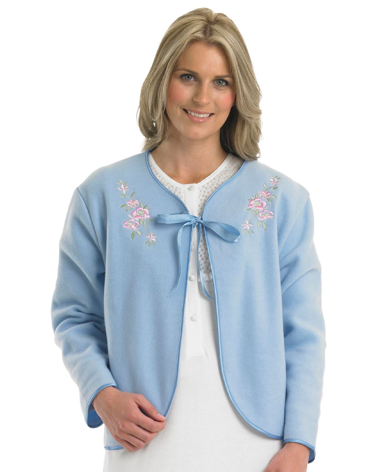 Slenderella Womens Polar Fleece Ribbon Tie Bed Jacket