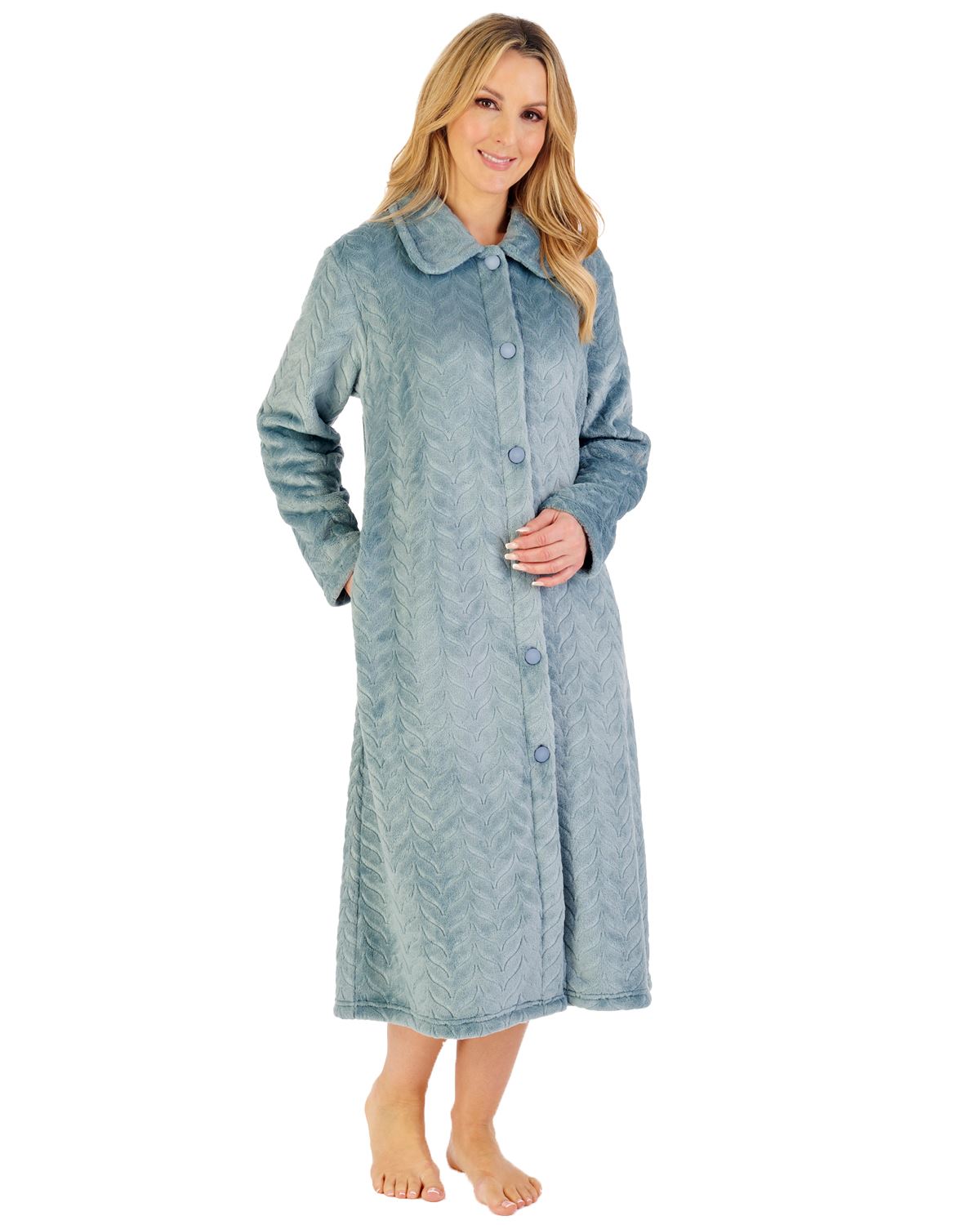 Slenderella Womens Embossed Button Dressing Gown