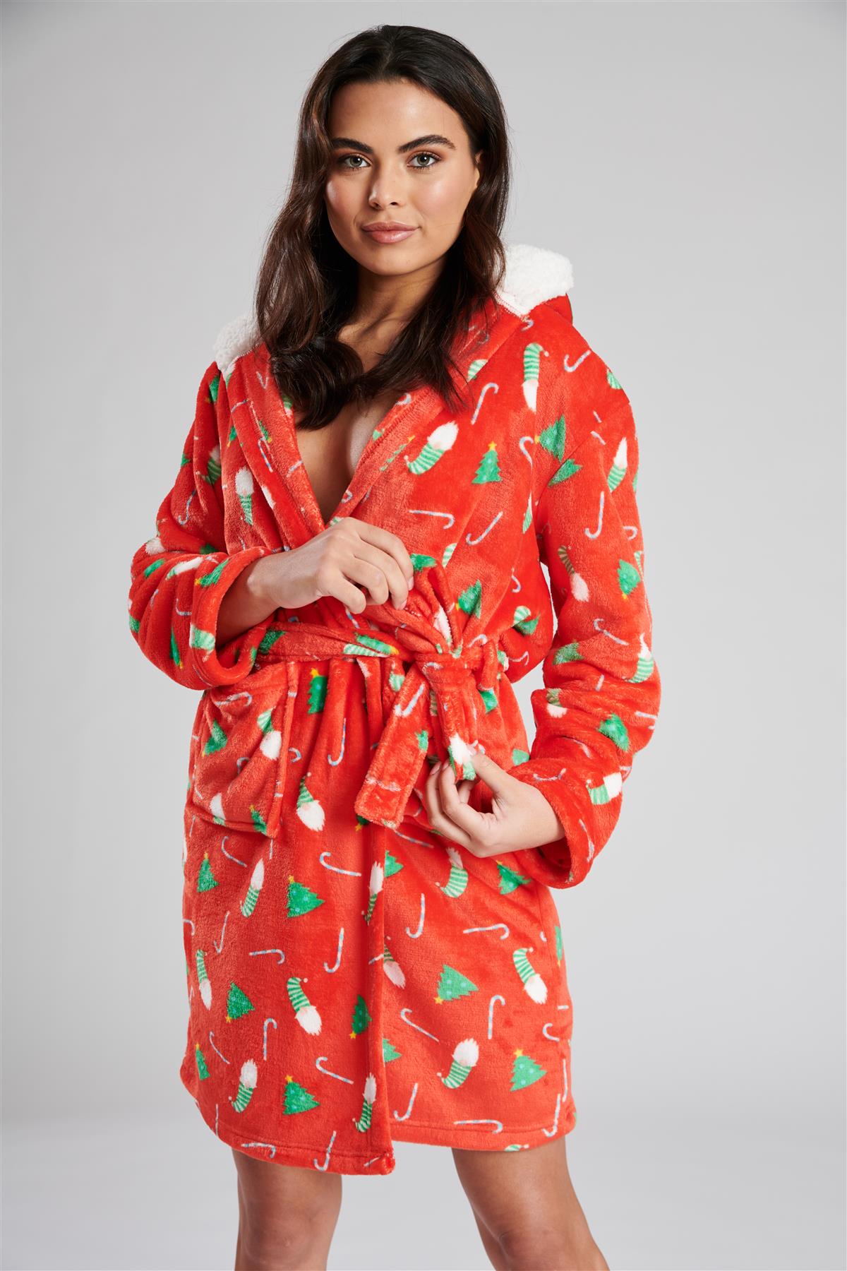 Loungeable Womens Red Christmas Print Dressing Gown