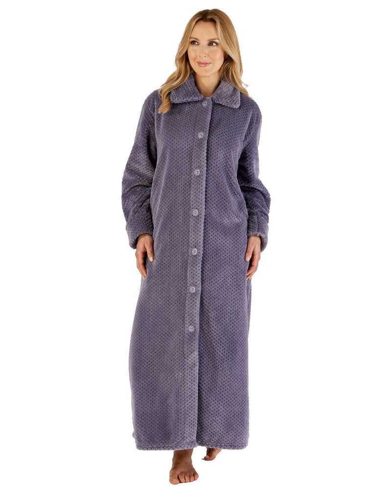 Slenderella Womens 52" Waffle Fleece Button Dressing Gown