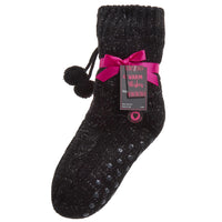 Girls Lurex Cable Knit Slipper Socks