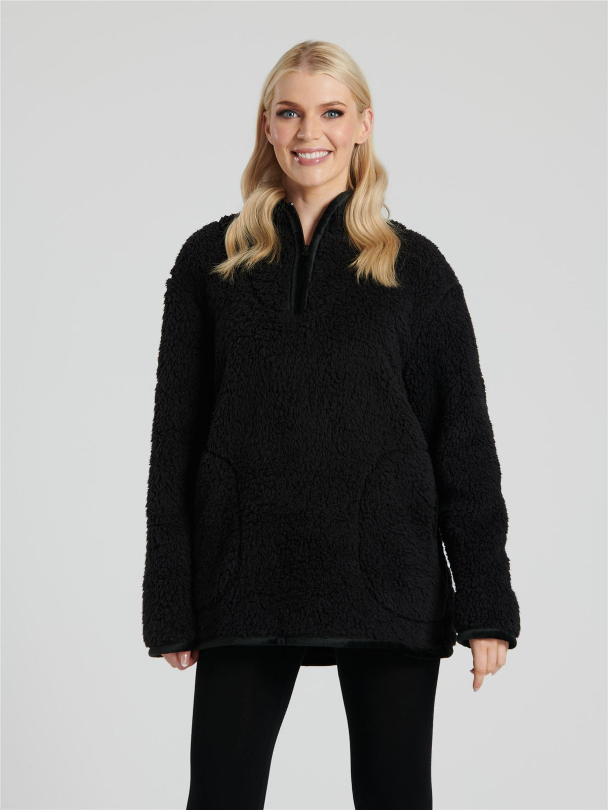 Pistachio Womens Black Borg 1/4 Zip Jumper