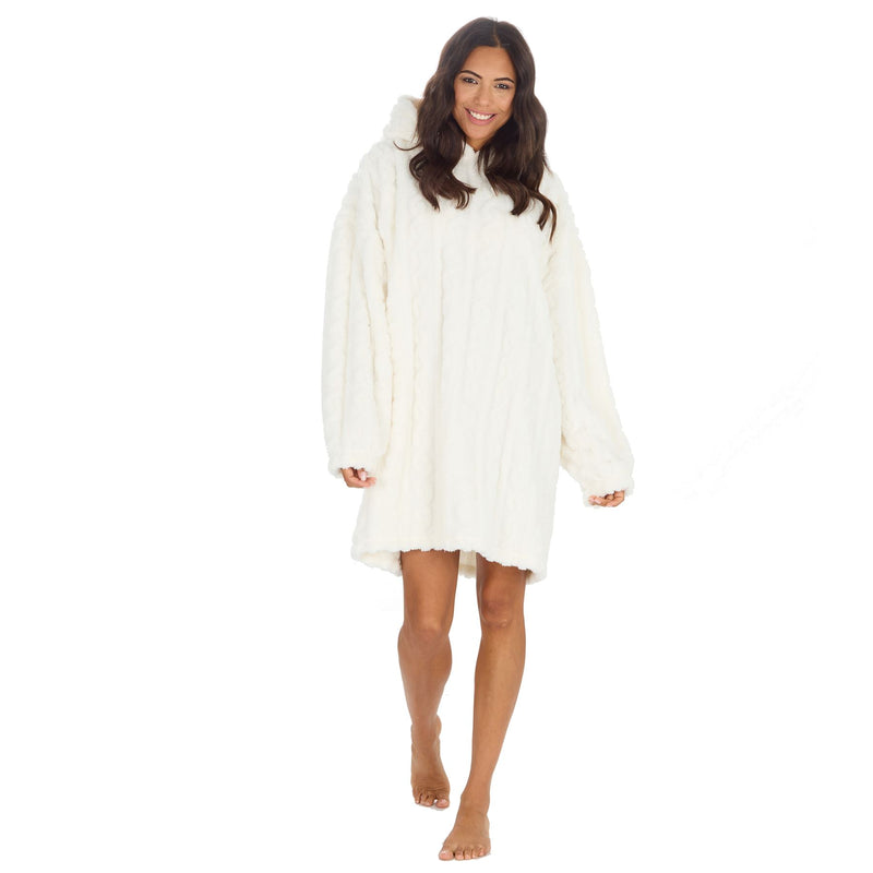 Huggable Womens Sherpa Cable Fleece Snuggle Hoodie