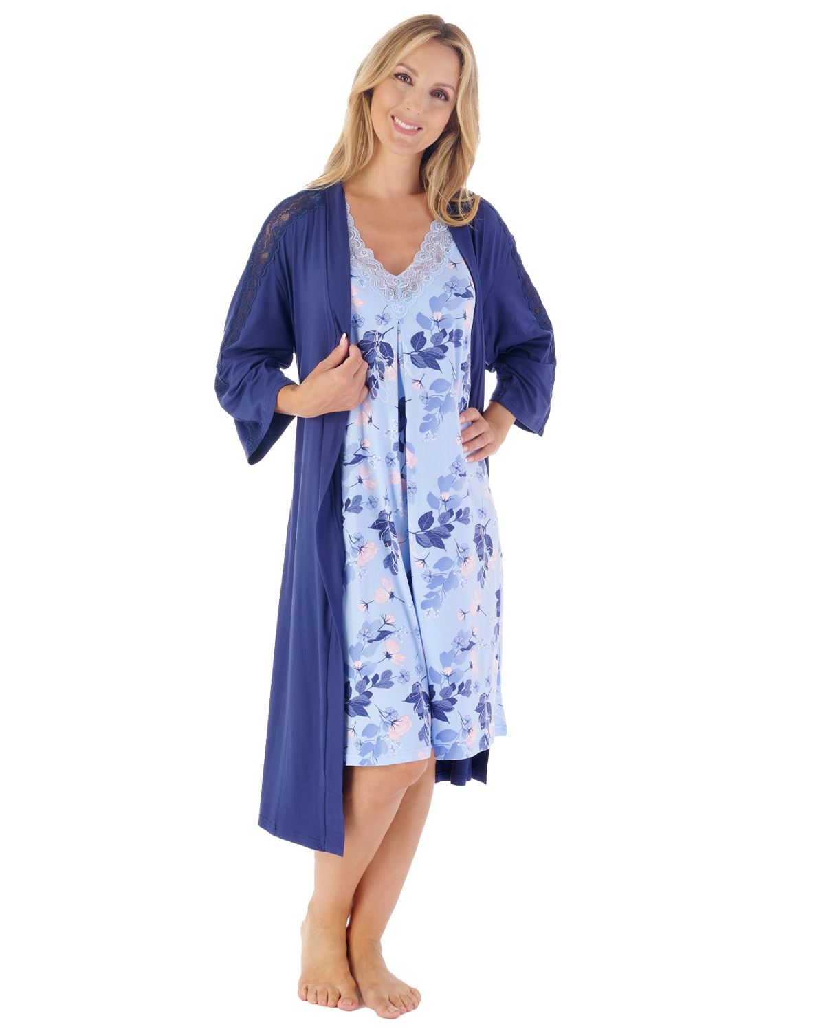 Gaspé Womens 42" Supersoft Lace Kimono Robe