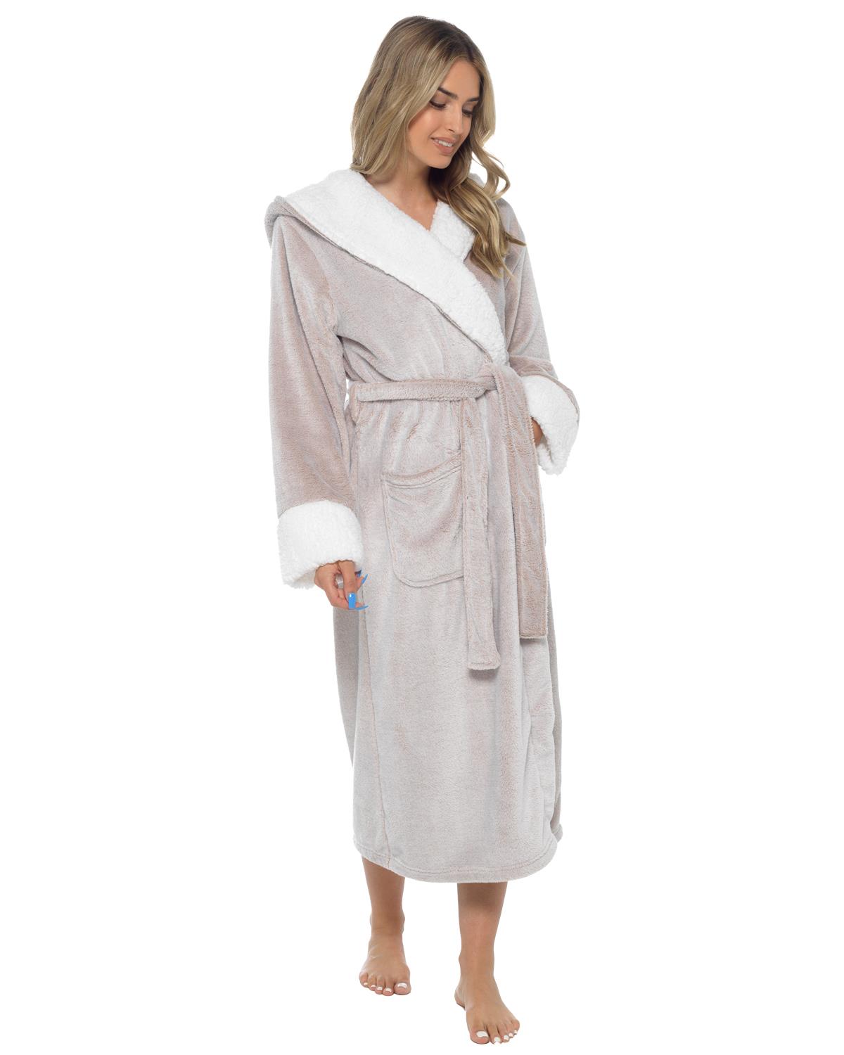 Womens Polished Fleece Sherpa Trim Dressing Gown