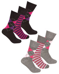 Cottonique Womens 6 Pack Argyle Comfort Fit Socks