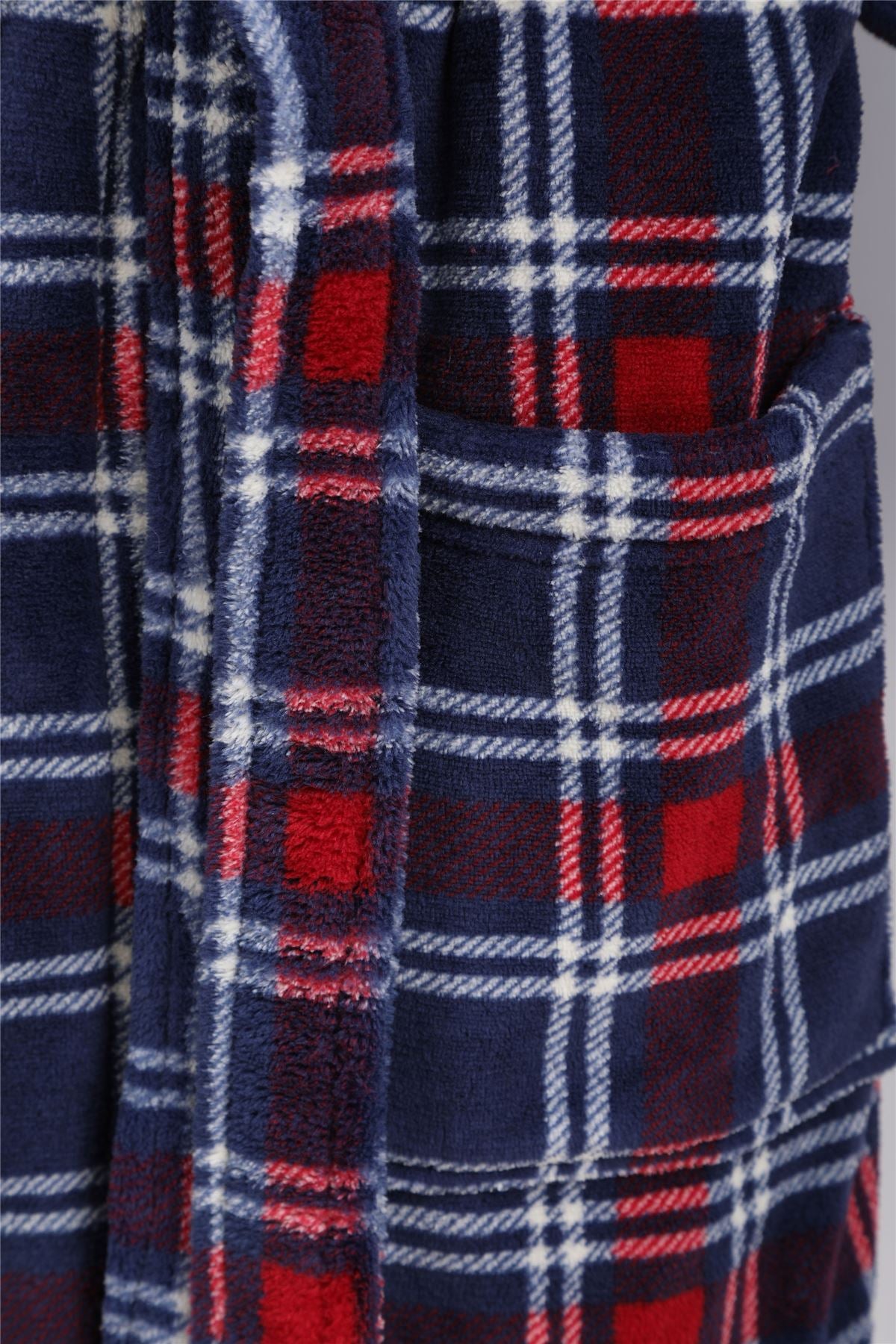 Walker Reid Mens Check Coral Fleece Dressing Gown