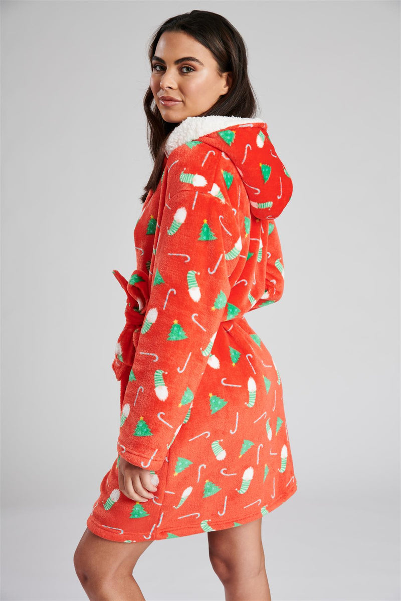 Loungeable Womens Red Christmas Print Dressing Gown