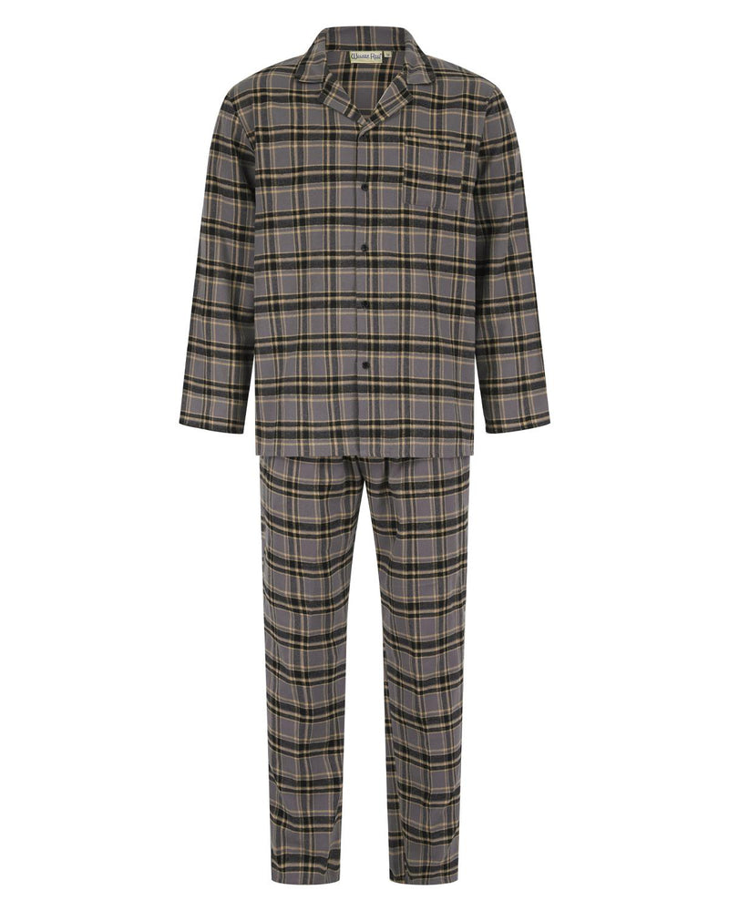 Walker Reid Mens Grey Brushed Cotton Tailored Pyjamas