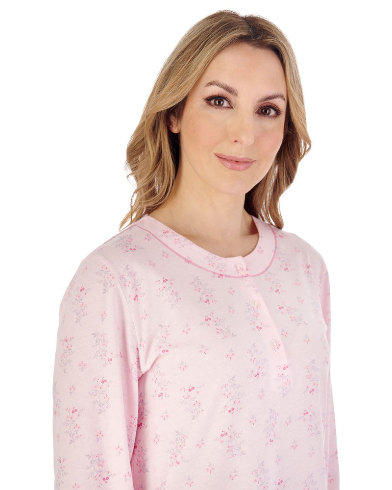 Slenderella Womens Trailing Floral 44" Jersey Cotton Long Sleeve Nightie