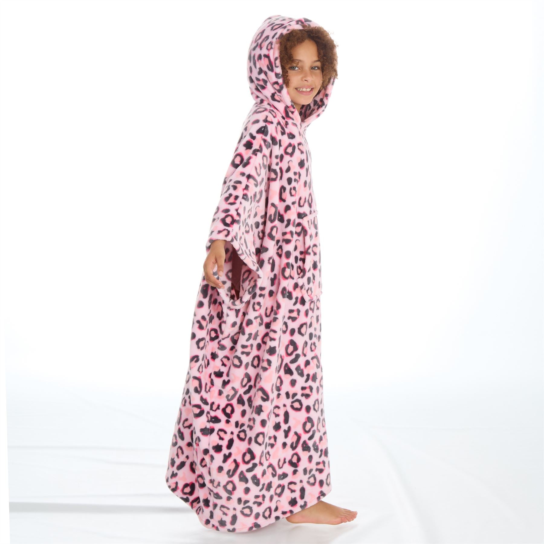 Huggable Girls Leopard Print Oversized Blanket Poncho