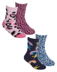 4 Pairs Girls Rainbow & Leopard Print Cosy Socks