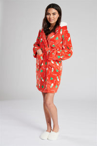 Loungeable Womens Red Christmas Print Dressing Gown