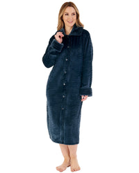 Slenderella Womens Faux Fur Collar Embossed Button Dressing Gown