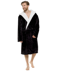 Mens Polished Fleece Sherpa Trim Dressing Gown