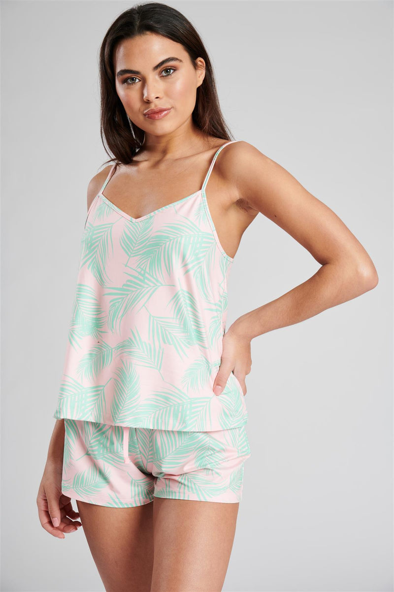 Loungeable Womens Pink Palm Print Pyjamas