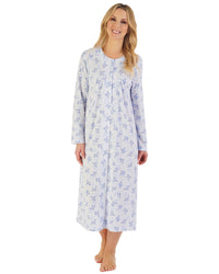 Slenderella Womens 46" Jacquard Floral Long Sleeve Jersey Button Nightie