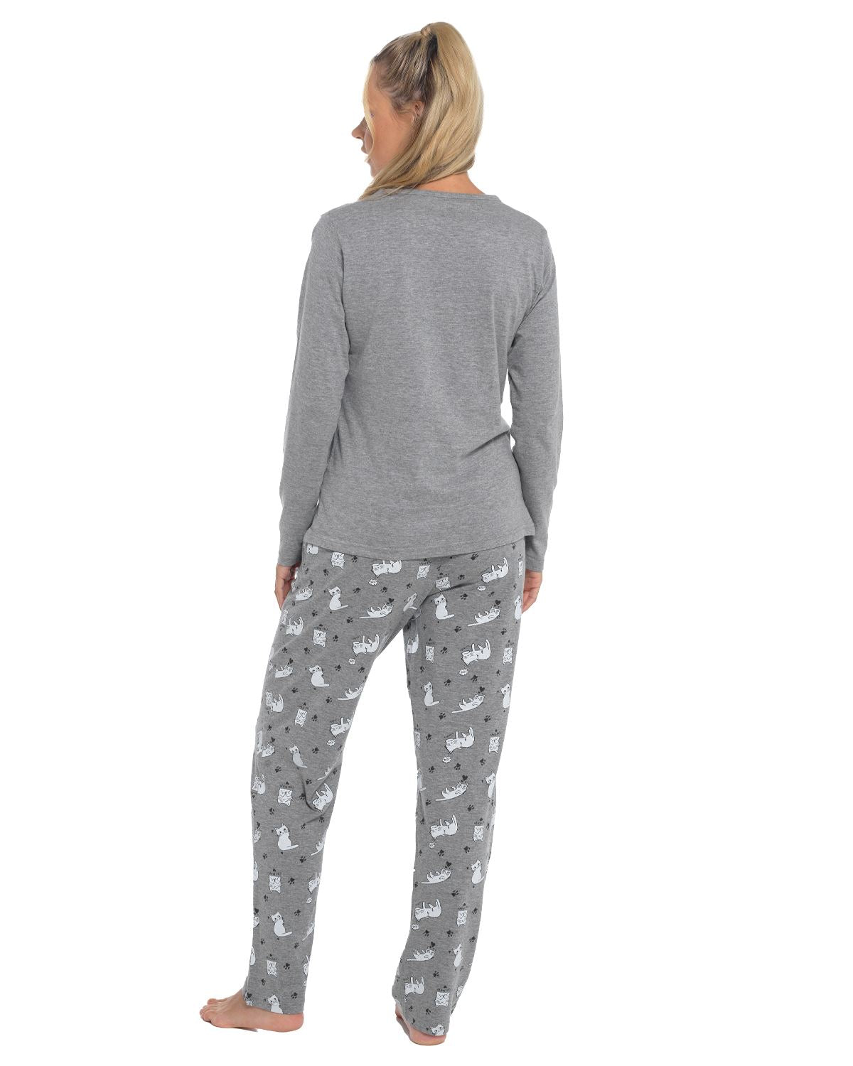 Slumber Hut Womens Jersey Grey Cat Pyjamas