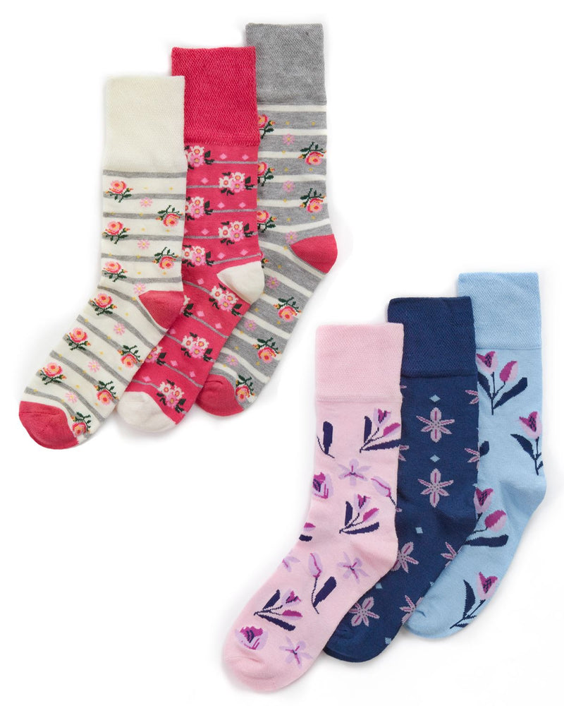 Womens 6 Pack Floral Comfort Fit Bamboo Socks