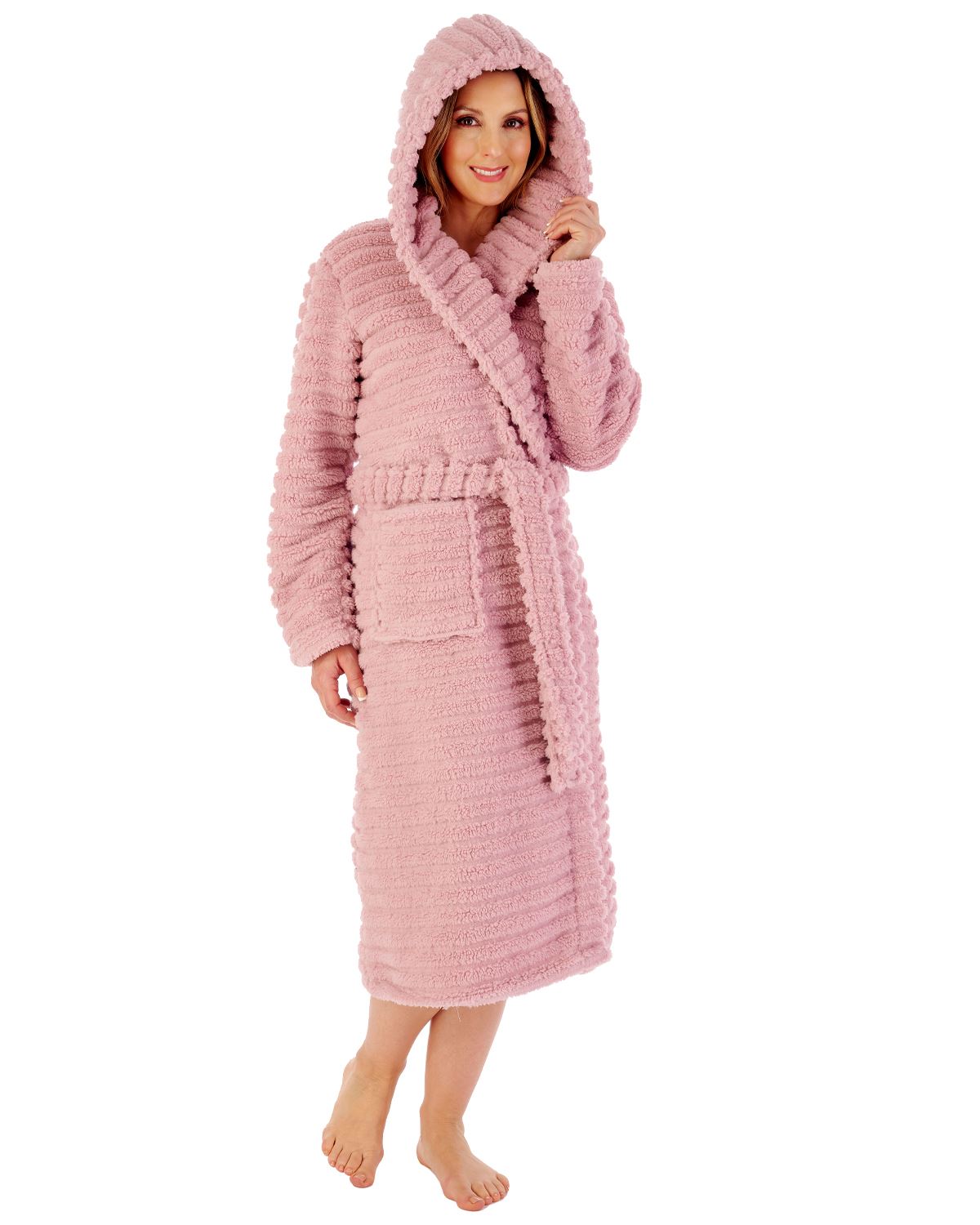 Slenderella Womens 46" Teddy Fleece Hooded Dressing Gown