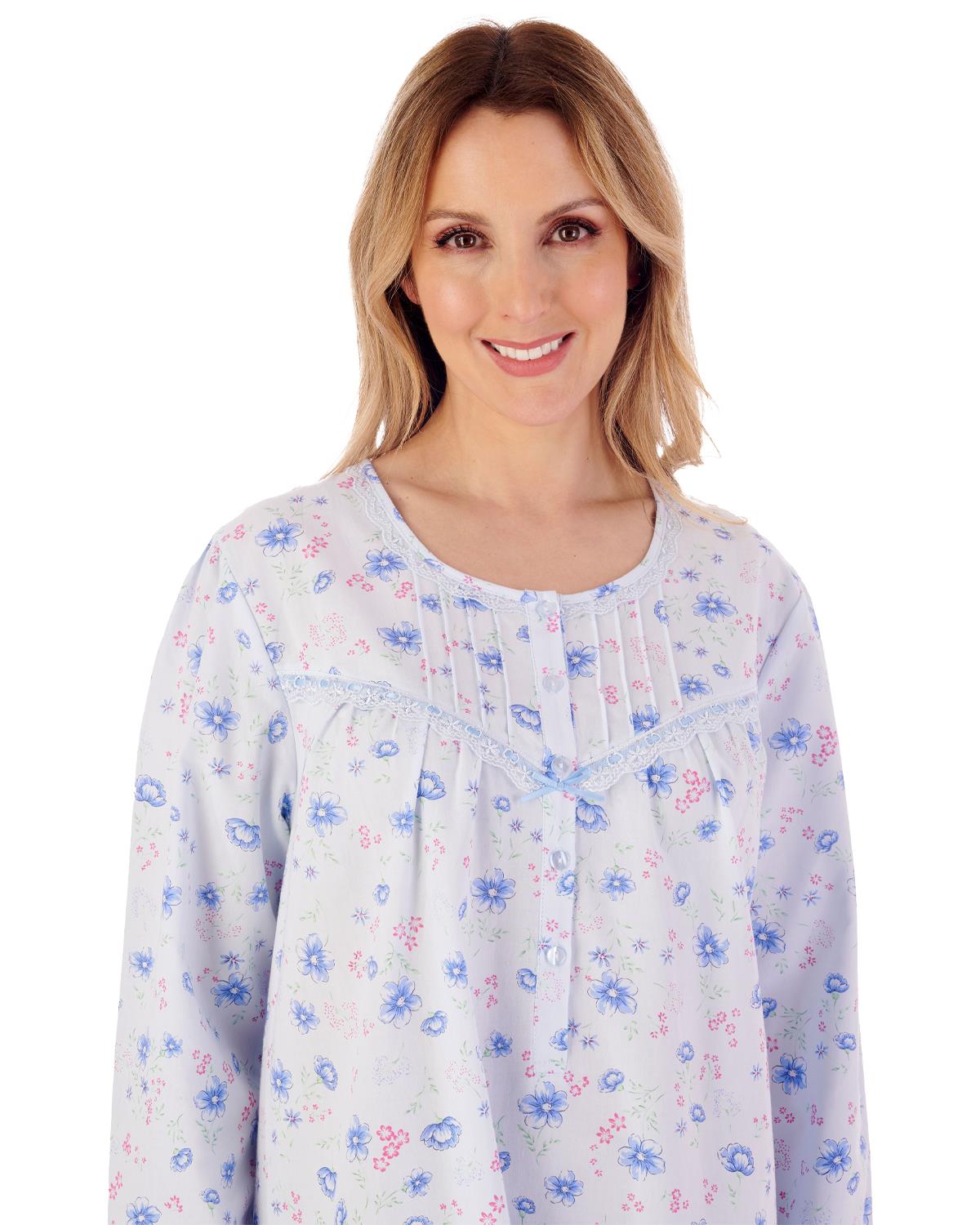 Slenderella Womens 100% Woven Cotton Long Sleeve Nightie