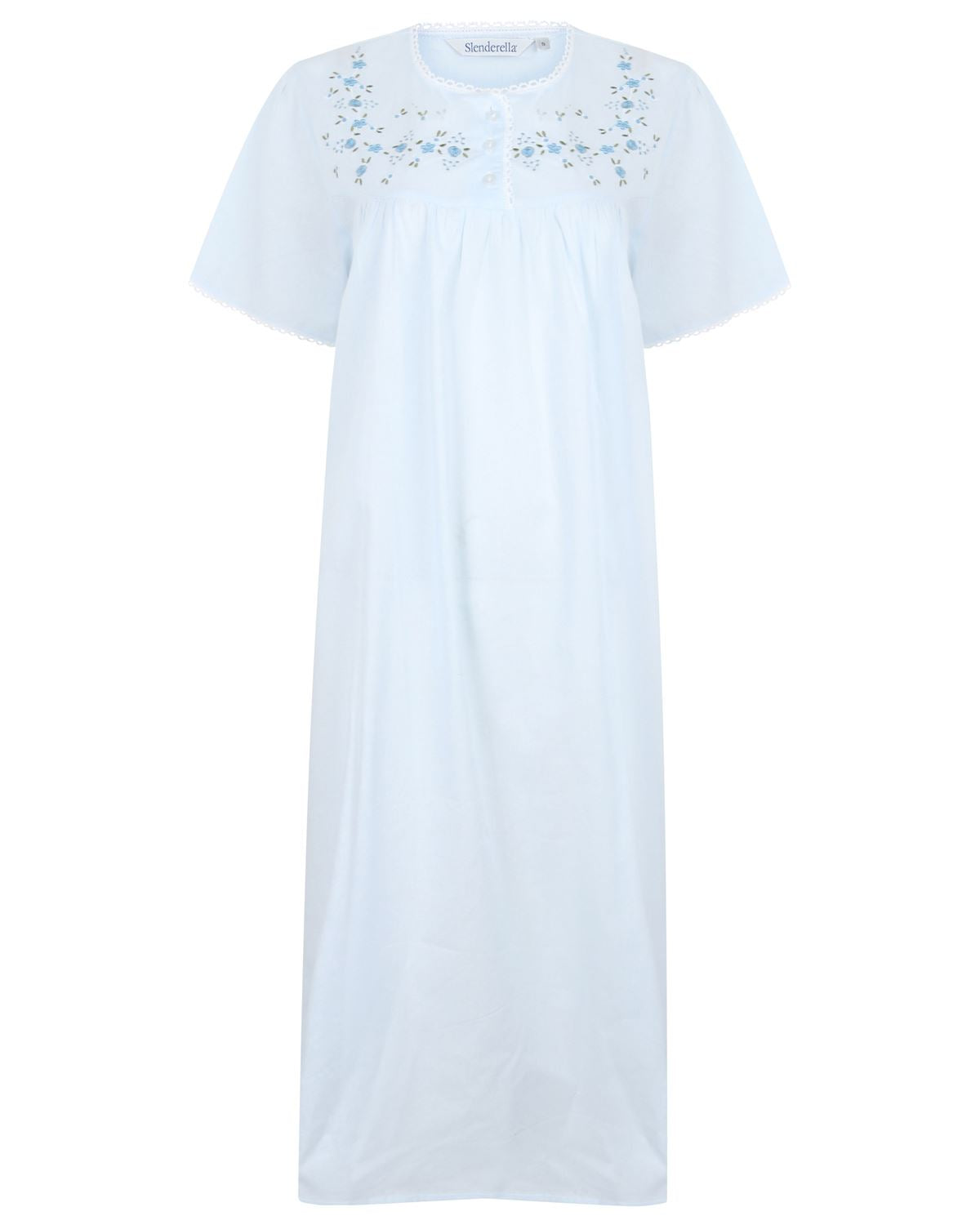 Slenderella Womens Short Sleeve Embroidered Yoke Nightdress