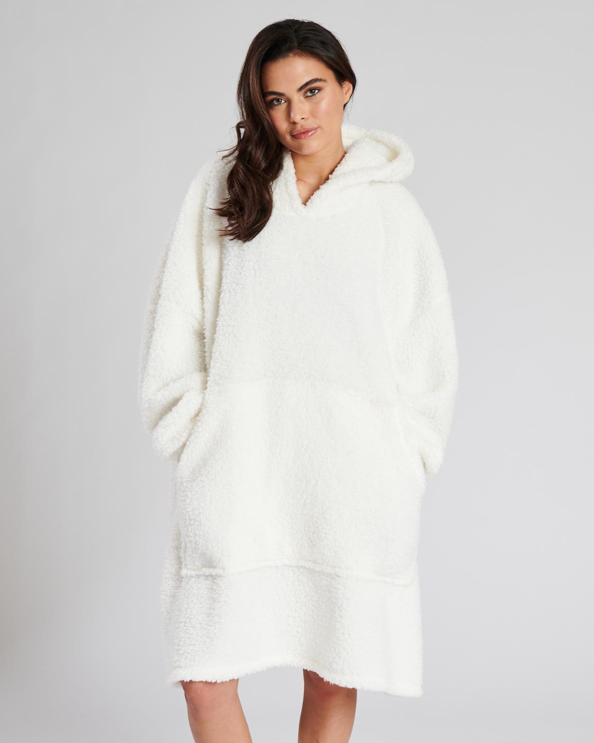 Loungeable Womens Cream Sherpa Oversized Snuggle Hoodie