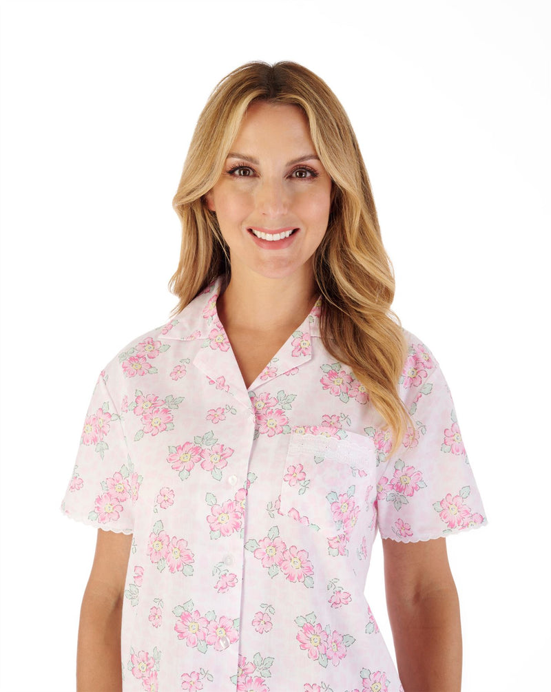 Slenderella Womens Shadow Leaf Floral Button Cotton Pyjamas