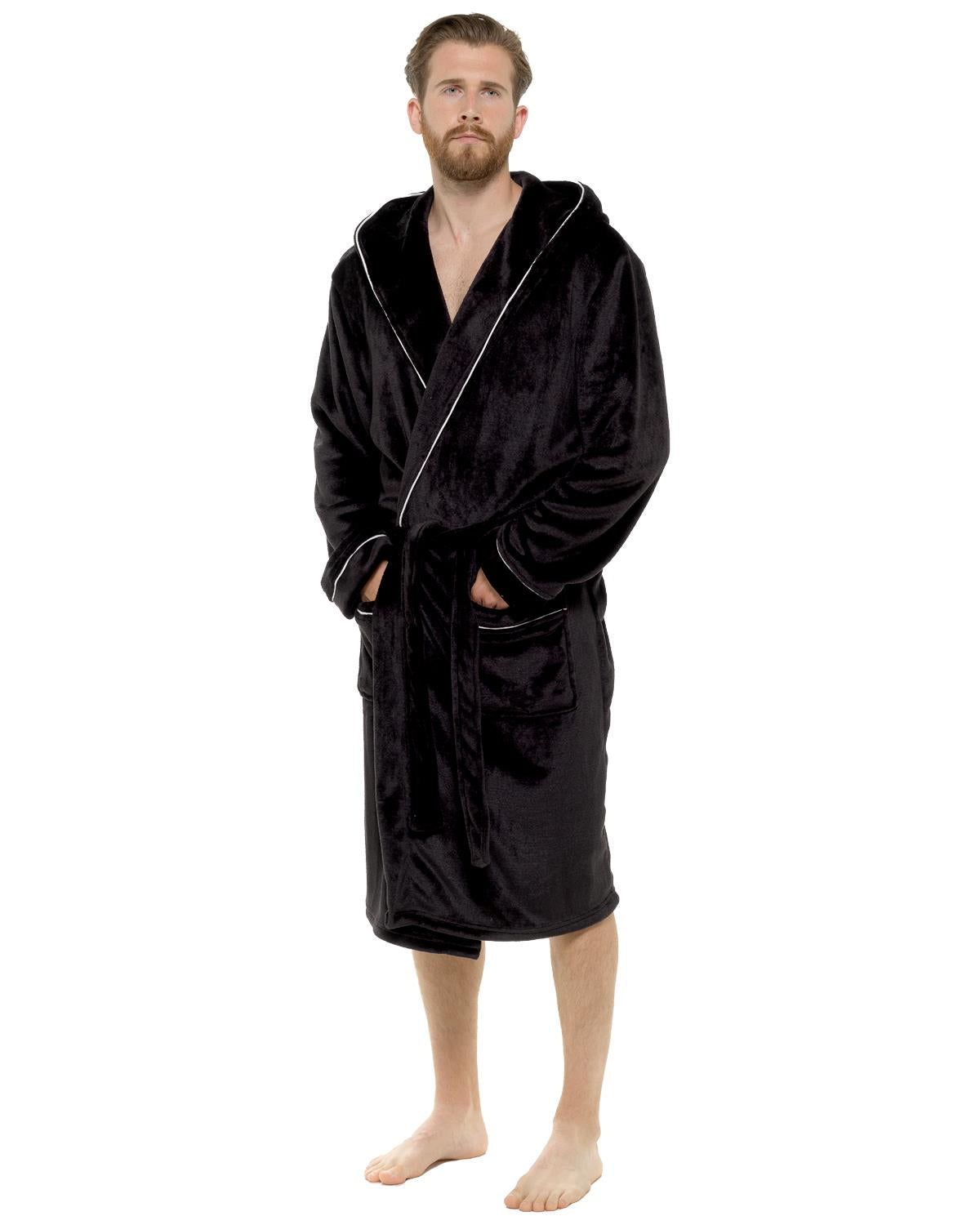 Mens Polished Fleece Contrast Piping Dressing Gown