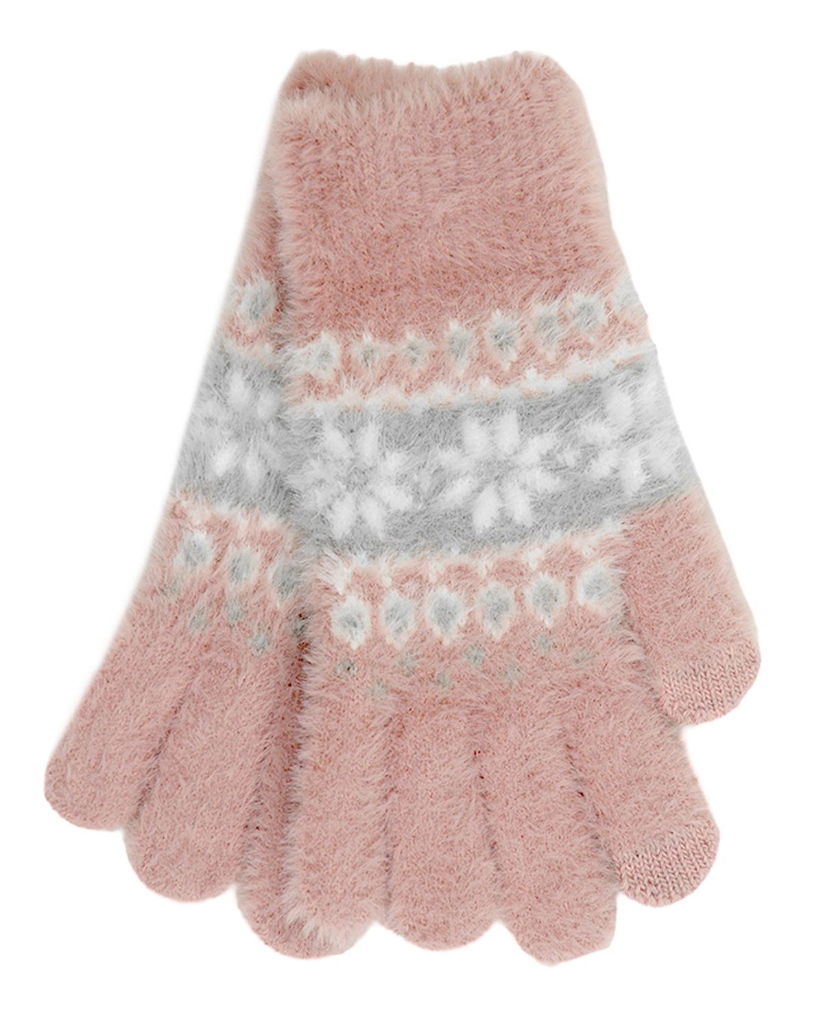 Foxbury Womens Fairisle Touch Screen Fluffy Gloves