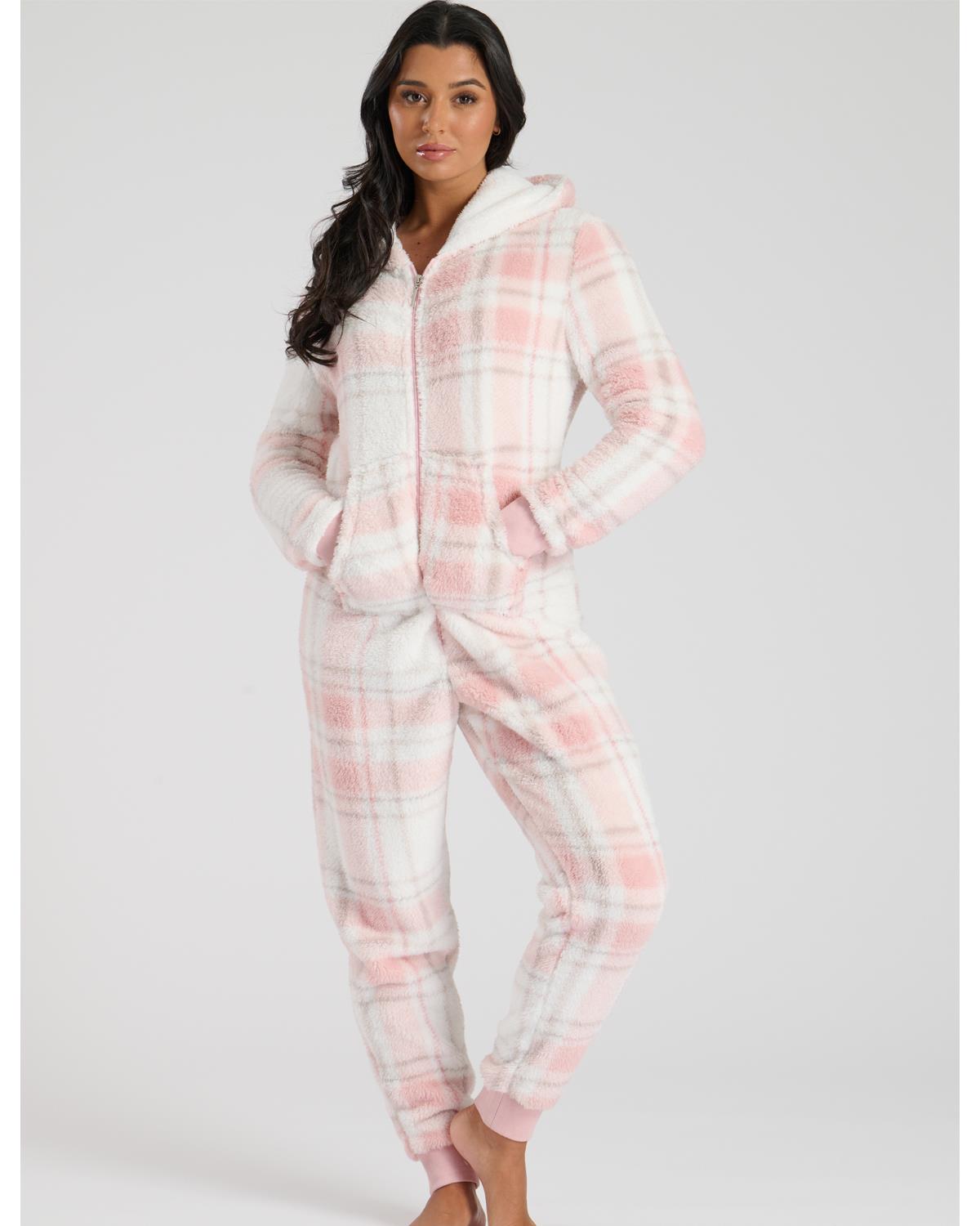 Loungeable Womens Pink Check Print Onesie