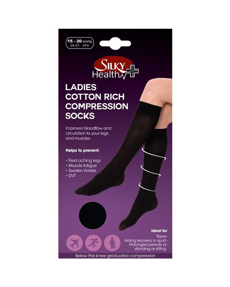 Silky Womens Black Cotton Rich Compression Socks