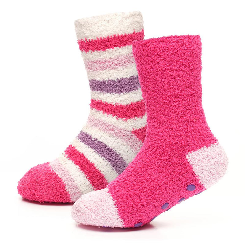 4 Pairs Girls Pink & Lilac Stripe Cosy Socks