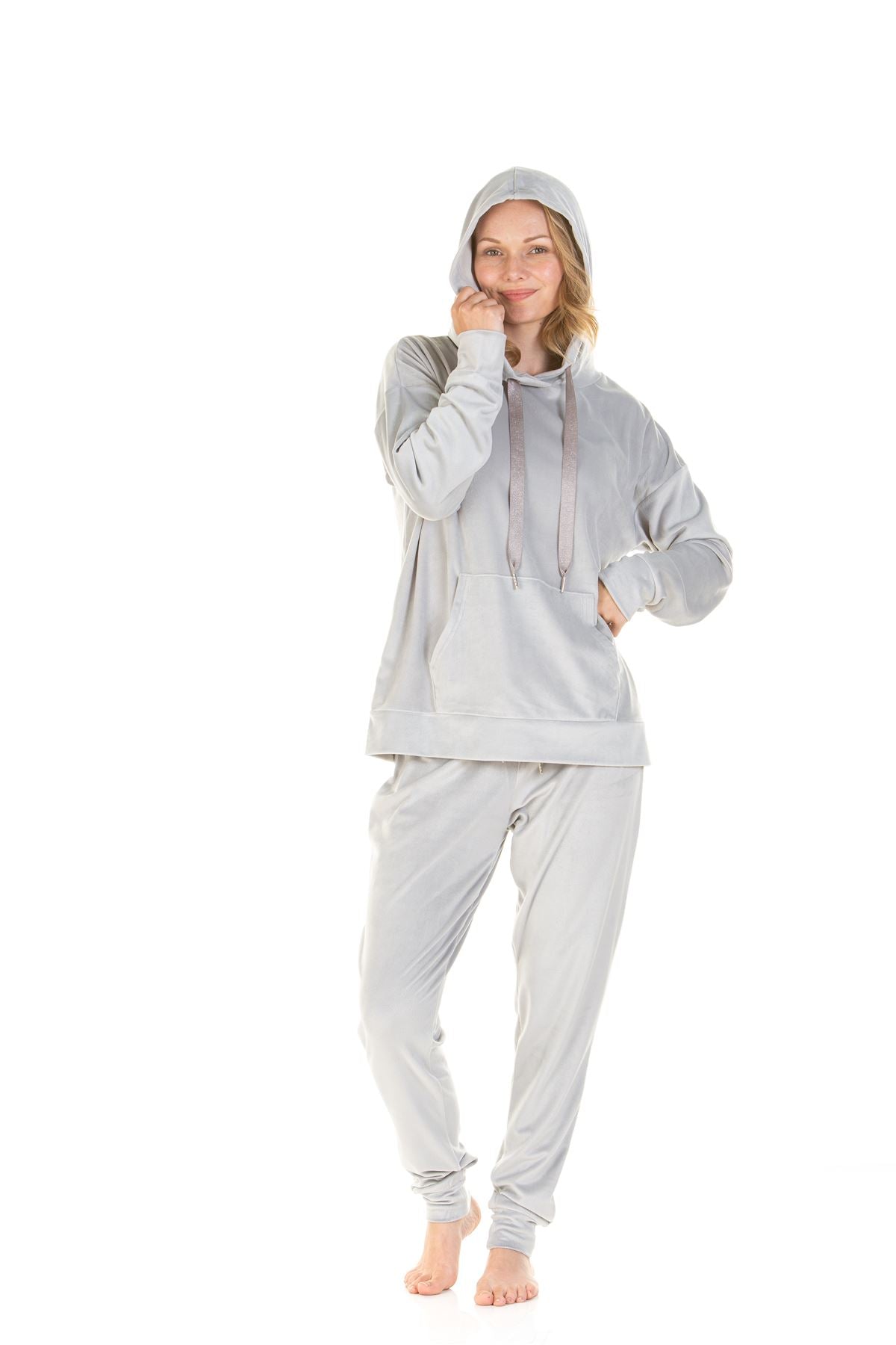 La Marquise Womens Velour Lounge Hooded Pyjamas