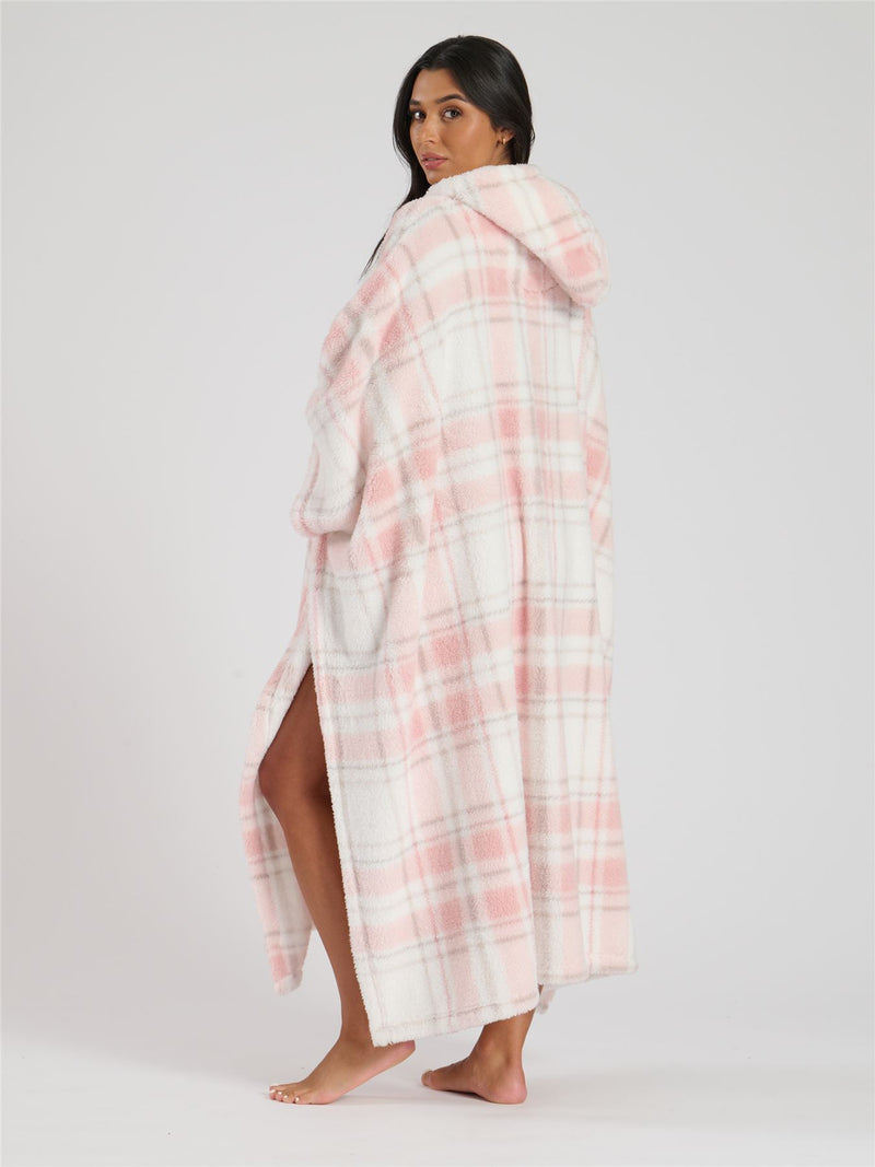 Loungeable Womens Pink Check Print Long Poncho