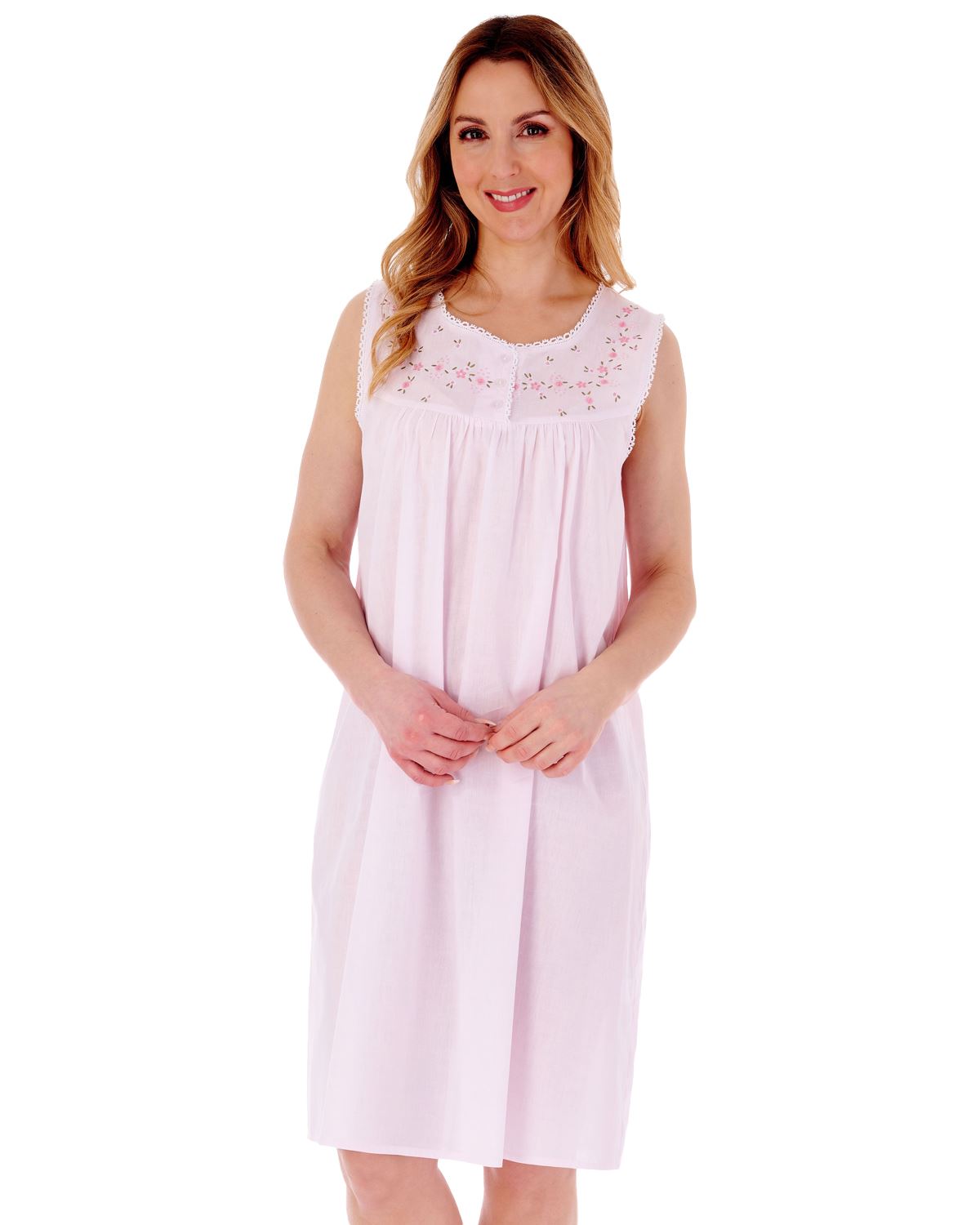 Slenderella Womens Sleeveless Embroidered Yoke Nightdress