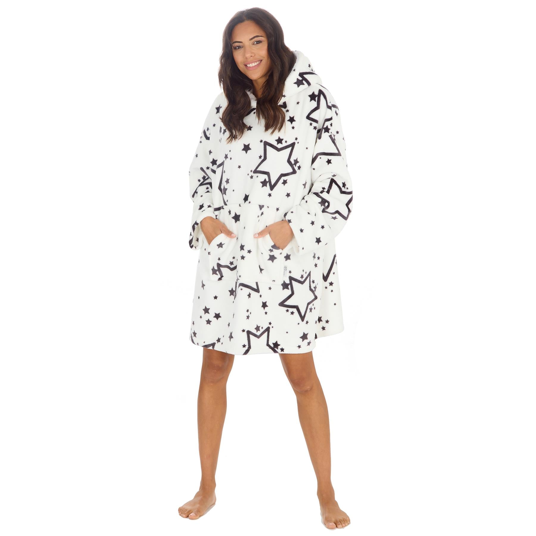 Huggable Womens Cream Star Print Snuggle Hoodie