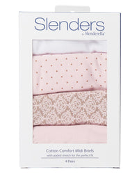 Slenders By Slenderella Womens 4 Pack Cotton Midi Brief