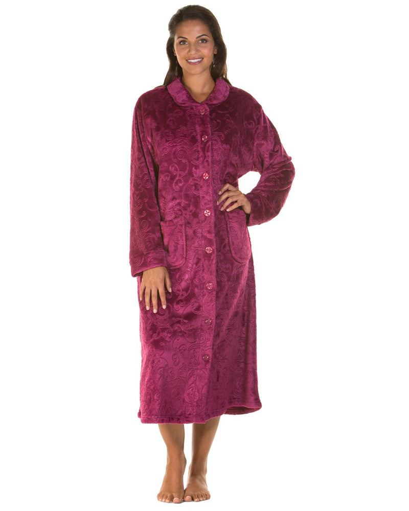 Lady Olga Womens Embossed Button Dressing Gown