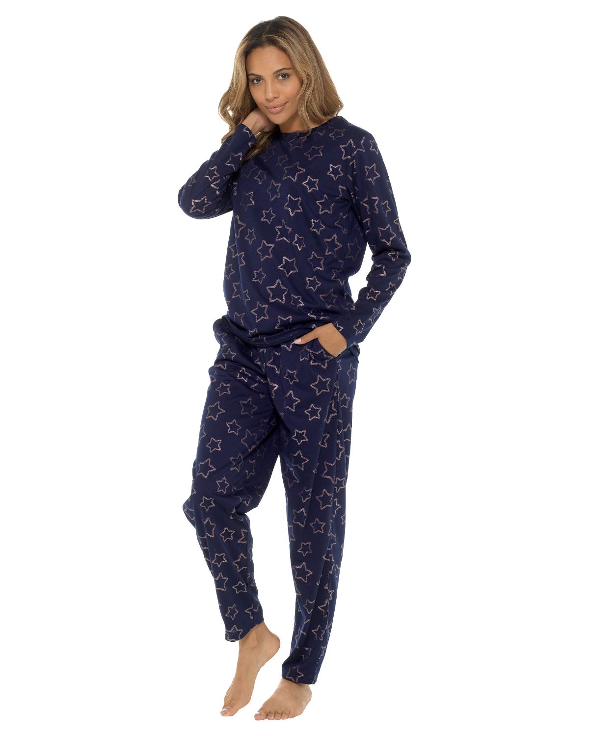 Slumber Hut Womens Jersey Navy Star Pyjamas