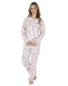 Slenderella Womens Picot Trim Long Sleeve Cotton Pyjamas