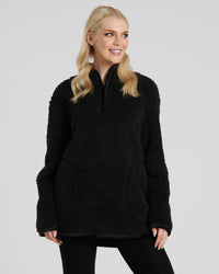 Pistachio Womens Black Borg 1/4 Zip Jumper