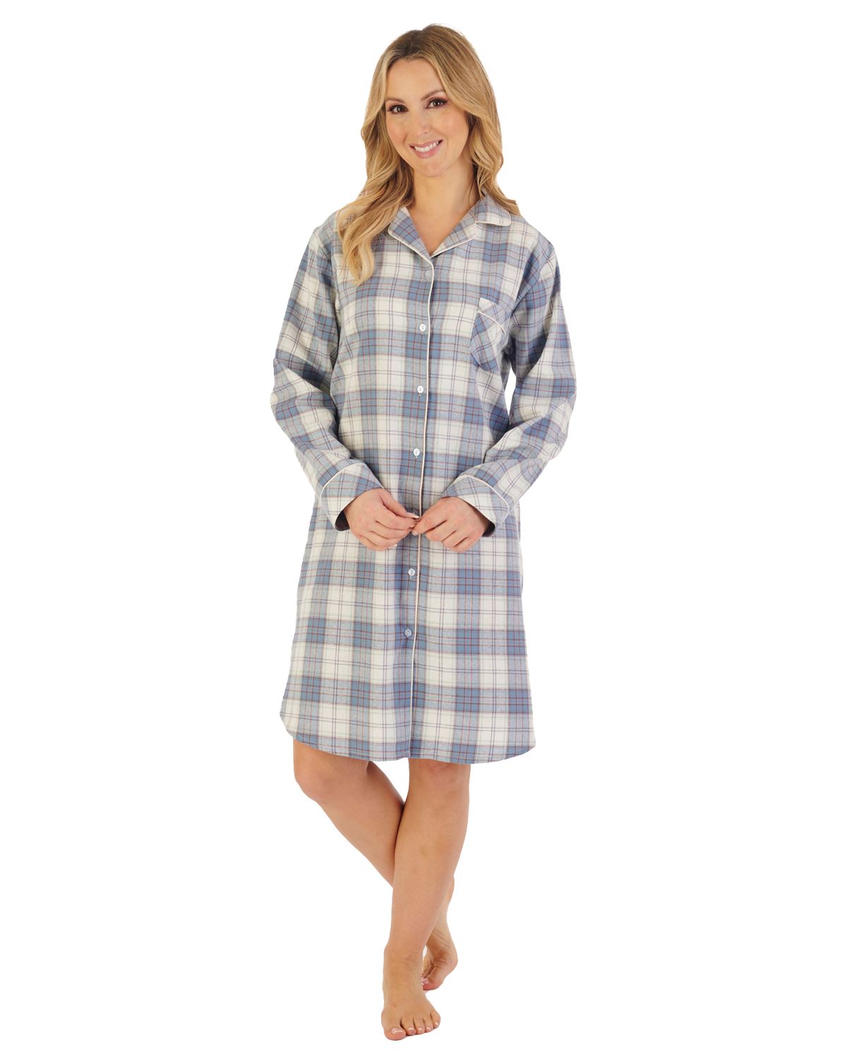 Slenderella Womens Brushed Check 38" Woven Nightshirt