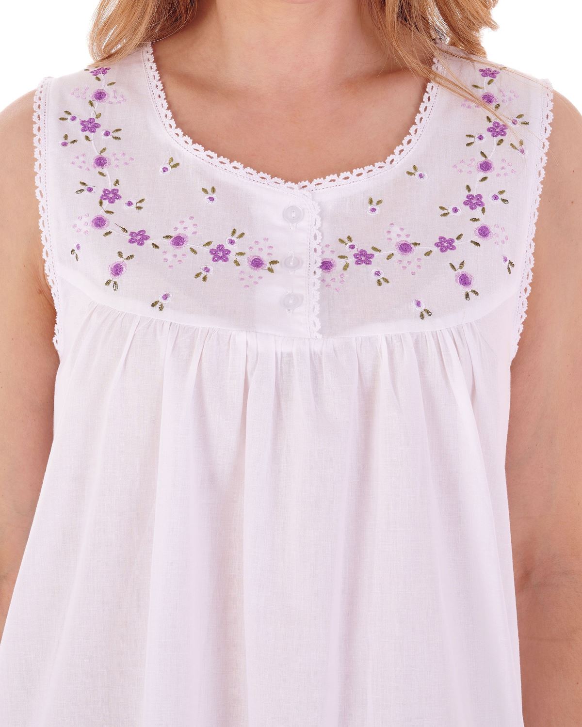 Slenderella Womens Sleeveless Embroidered Yoke Nightdress