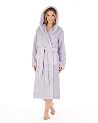 Slenderella Womens Chevron Fleece Hooded Dressing Gown