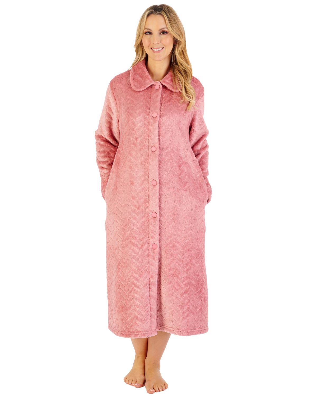 Slenderella Womens Embossed Button Dressing Gown