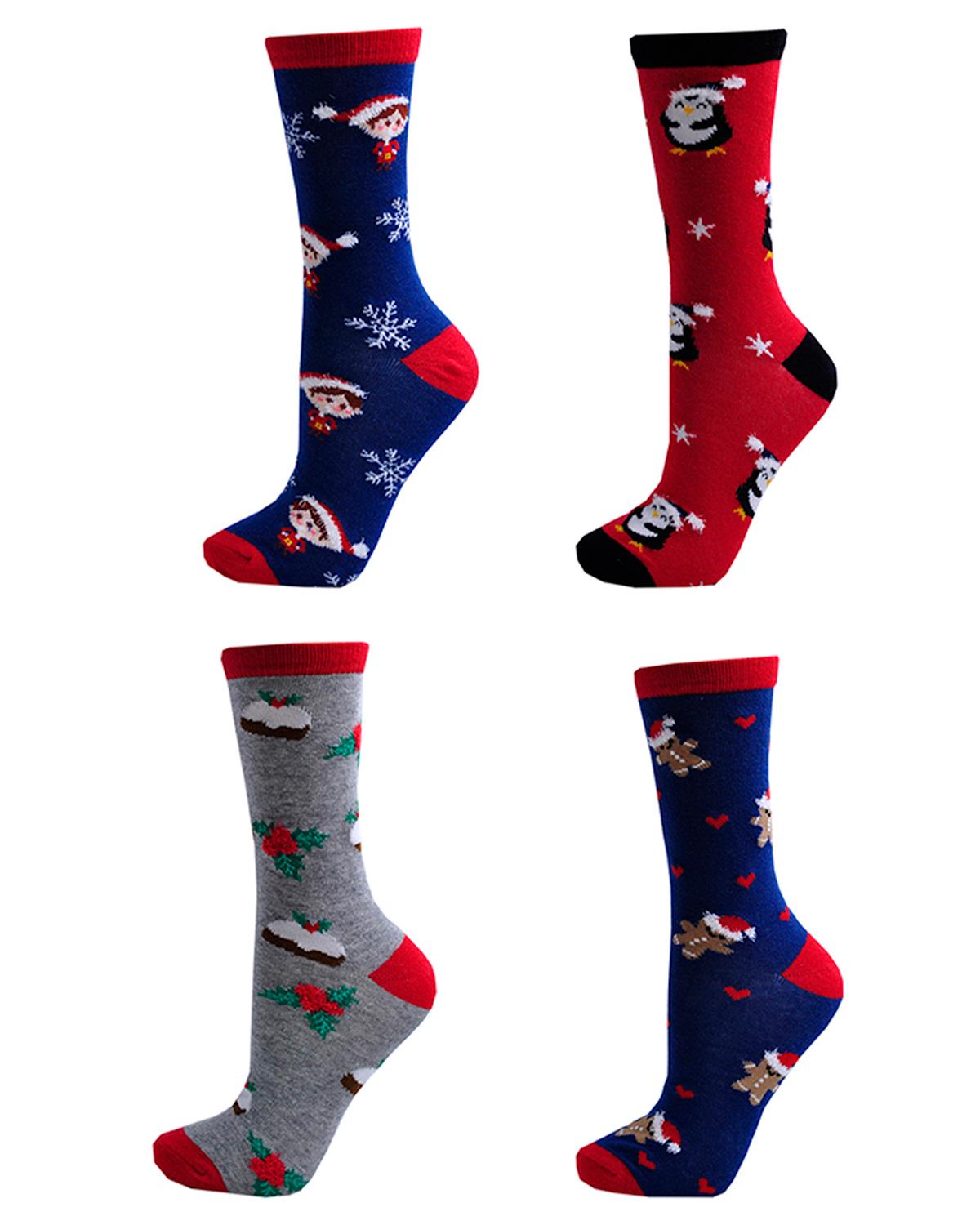 4 Pairs Womens Cotton Rich Christmas Socks