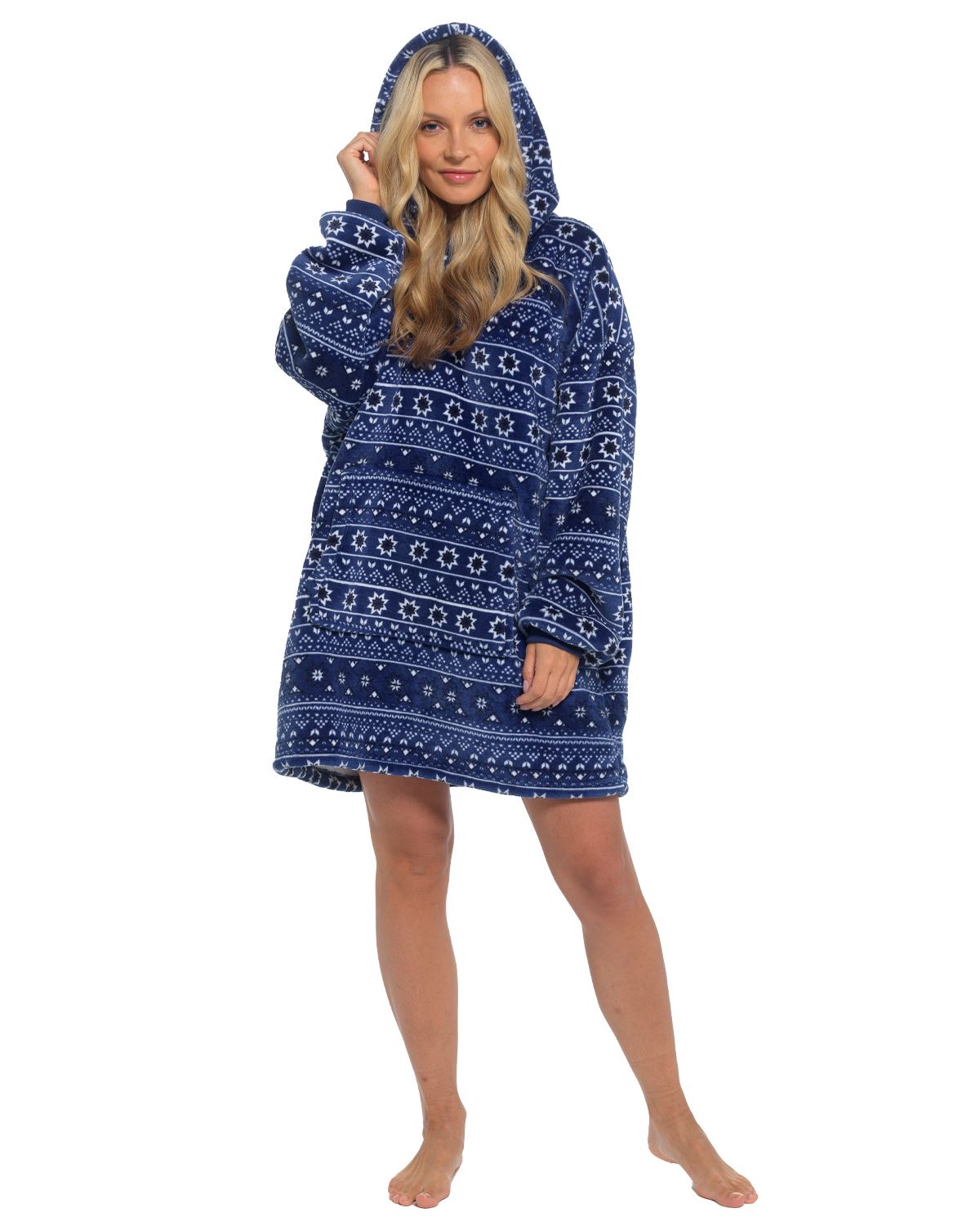 Slumber Hut Adults Navy Fairisle Oversized Snuggle Hoodie