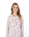 Slenderella Womens 46" Picot Trim Long Sleeve Button Cotton Nightie