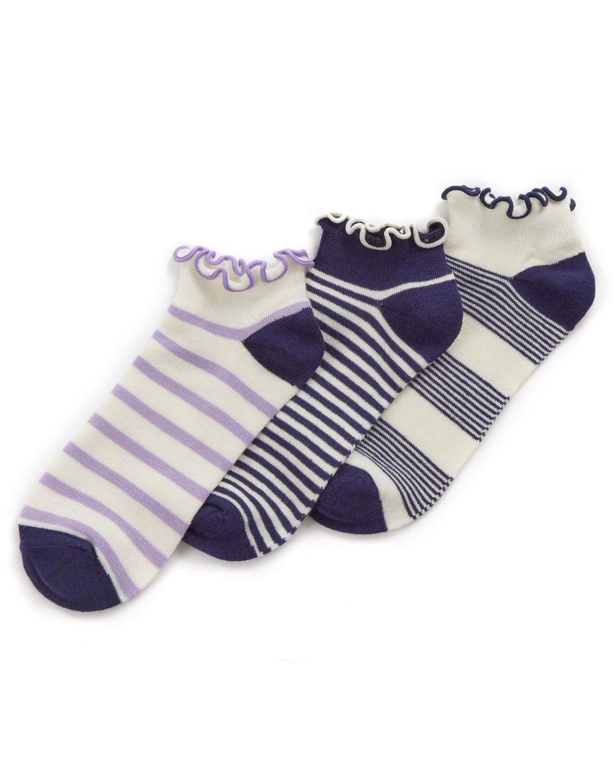 Womens 6 Pack Bamboo Spots & Stripes Frilly Trainer Socks